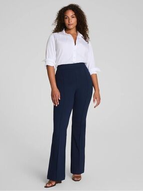 SPANX Ponte High Rise Flare Pintuck Pants in Timeless Navy Blue 1X PETITE